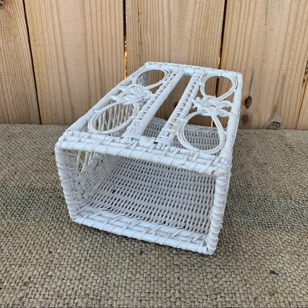Vintage Wicker Rattan Tissue Holder Box White